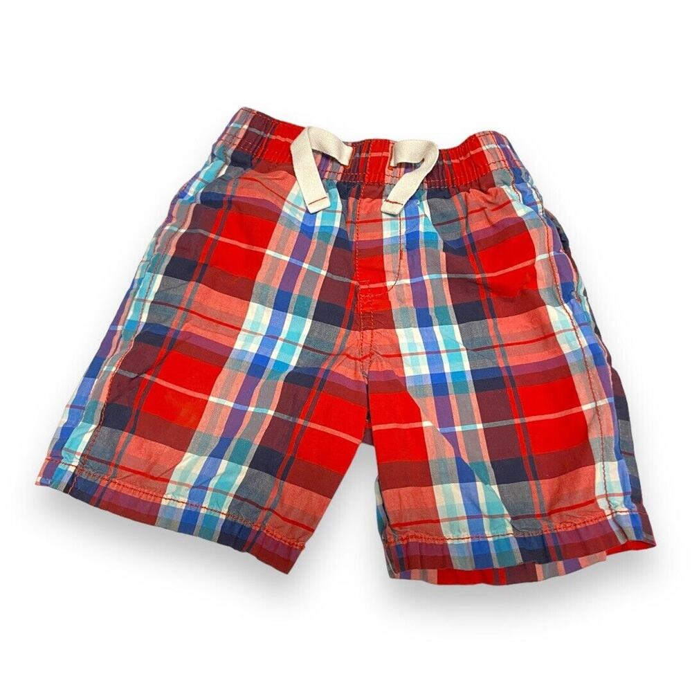 OshKosh Boys Shorts Sz 3T Red Blue White Plaid Elastic Waist